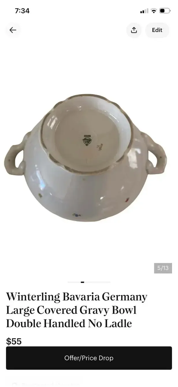 Zeh Scherzer Bavaria Germany Antique Porcelain Covered Vegetable Tureen with Flo